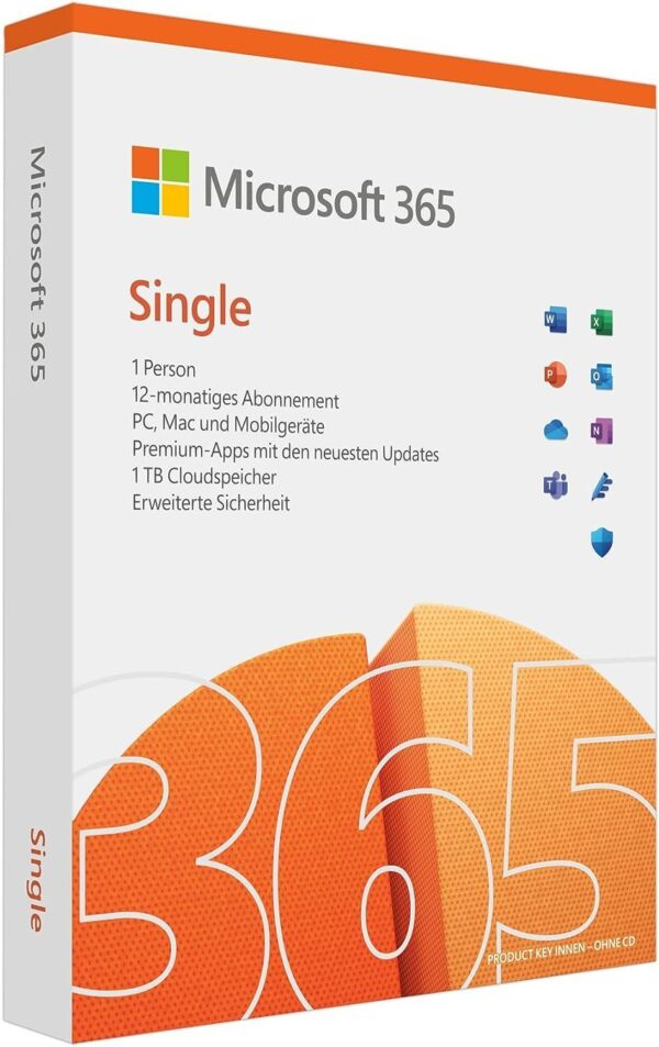 Microsoft 365 Single für 1 Benutzer - 1 Jahr Vollversion für 5 Geräte