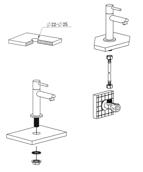 Schwarzer Kaltwasser Wasserhahn mit Kopfsteuerung für Bad und Gäste-WC - Image 5