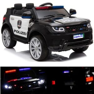 Polizei Kinderauto Schwarz mit Funkgerät - Elektrofahrzeug für Kinder