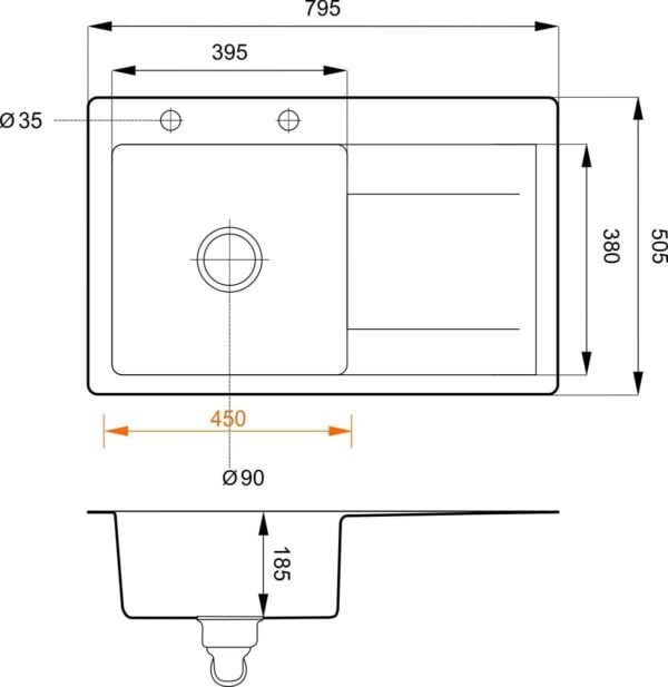 Schwarze Granitspüle MIL 80L 79,5x50,5cm Einbauspüle für die Küche - Image 1