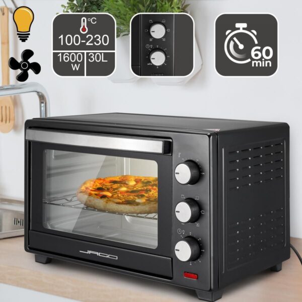 Jago® 30L Minibackofen mit Umluft und Grillfunktion – 1600W Pizzaofen