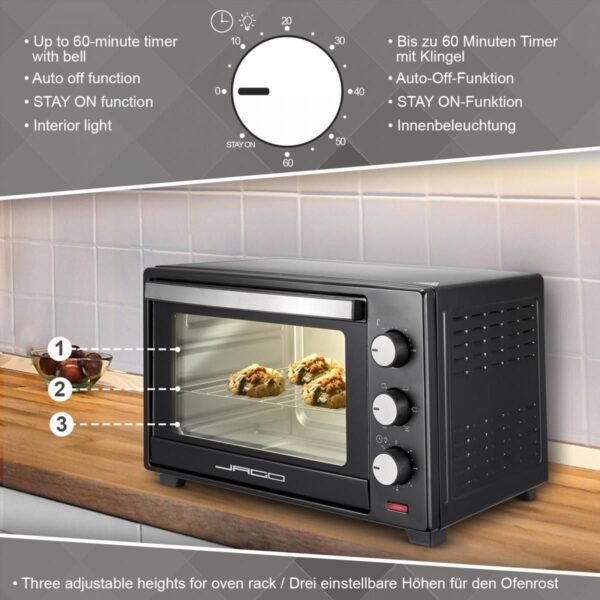 Jago® 30L Minibackofen mit Umluft und Grillfunktion – 1600W Pizzaofen - Image 1