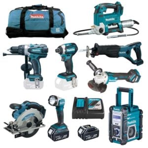 MAKITA 12tlg. 18V Akku Werkzeug Set mit DGP180Z Fettpresse und DMR112 Radio