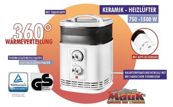 Mauk 360° Keramik Heizlüfter - Mobile Mini Heizung für effiziente Wärme