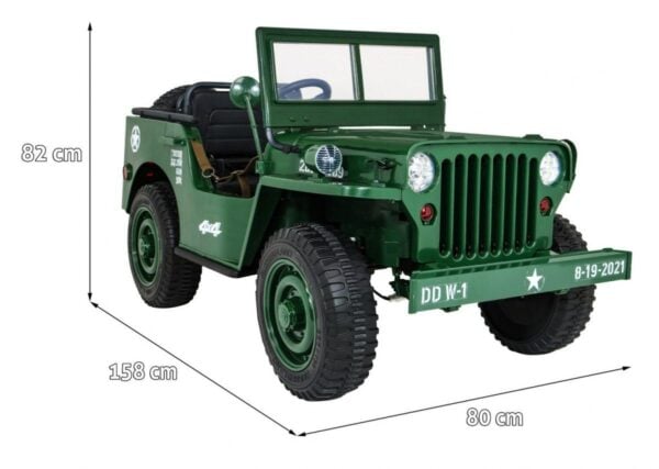 Jeep Willys MB Retro 3-Sitzer 24V Kinder Elektroauto grün 4x120W - Image 2