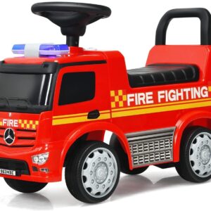 2-in-1 Rutschauto & Schiebeauto für Kinder, Feuerwehrauto mit Hupe und Stauraum