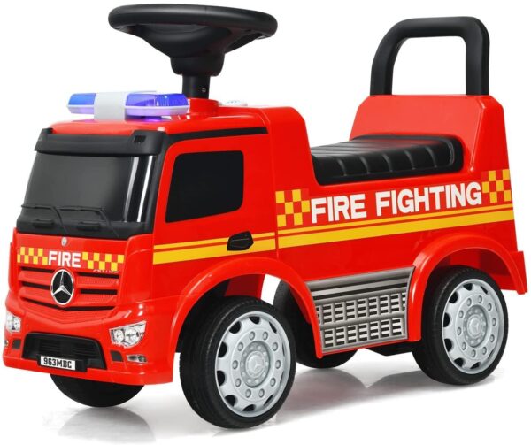 2-in-1 Rutschauto & Schiebeauto für Kinder, Feuerwehrauto mit Hupe und Stauraum