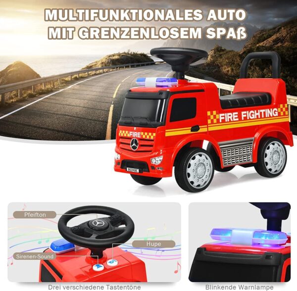 2-in-1 Rutschauto & Schiebeauto für Kinder, Feuerwehrauto mit Hupe und Stauraum - Image 3
