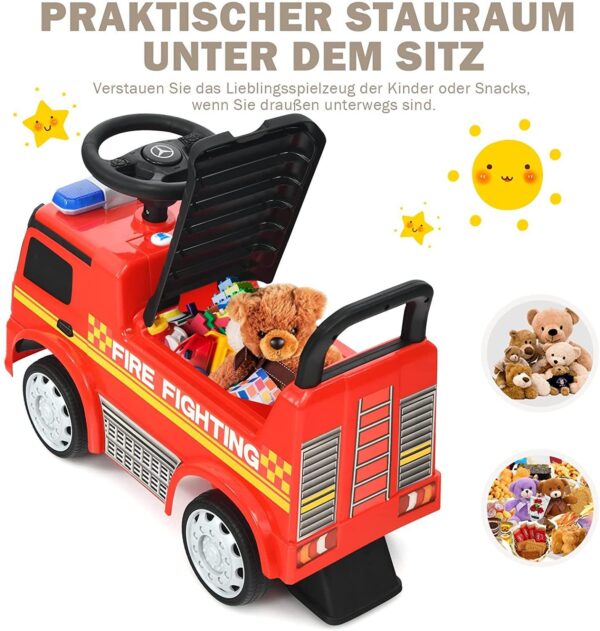2-in-1 Rutschauto & Schiebeauto für Kinder, Feuerwehrauto mit Hupe und Stauraum - Image 4