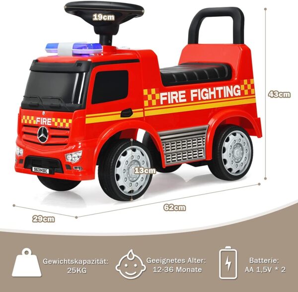 2-in-1 Rutschauto & Schiebeauto für Kinder, Feuerwehrauto mit Hupe und Stauraum - Image 5