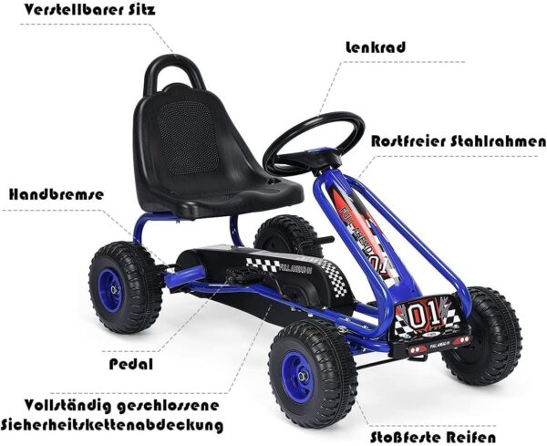 Verstellbares Gokart mit Handbremse - Tretauto bis 30kg belastbar - Image 4