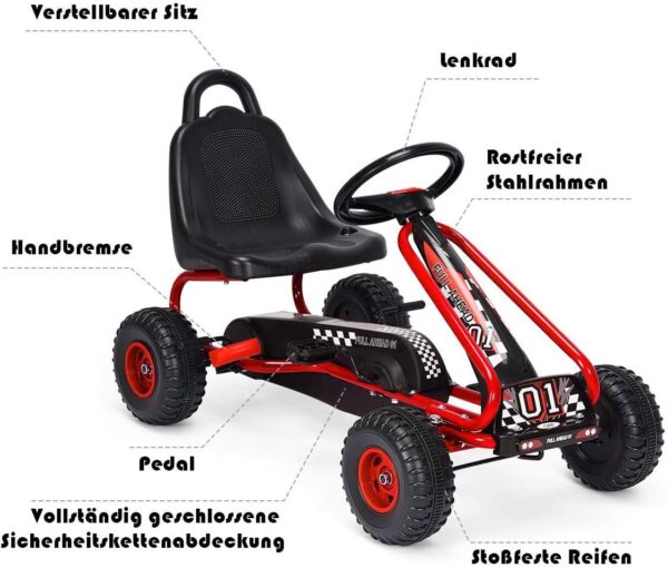 Verstellbares Gokart mit Handbremse - Tretauto bis 30kg belastbar - Image 10