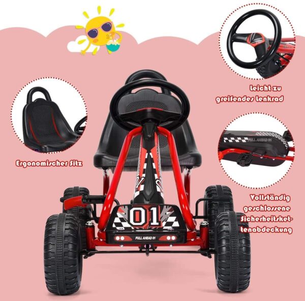 Verstellbares Gokart mit Handbremse - Tretauto bis 30kg belastbar - Image 11