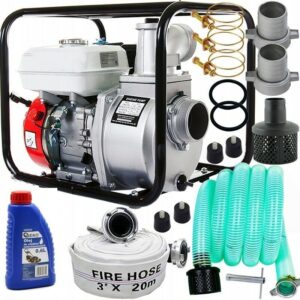 Benzin Wasserpumpe 6,5PS Gartenpumpe SET mit 3'' Motor und 2 Schläuchen