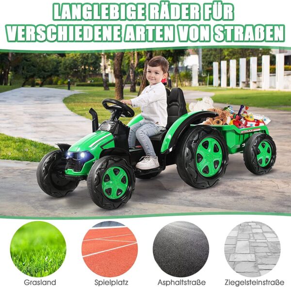 12V Kinder Traktor mit 2,4G Fernbedienung und abnehmbarem Anhänger - Image 3
