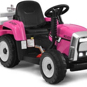 12V 3-Gang Kinder Traktor mit abnehmbarem Anhänger & 2,4G Fernbedienung