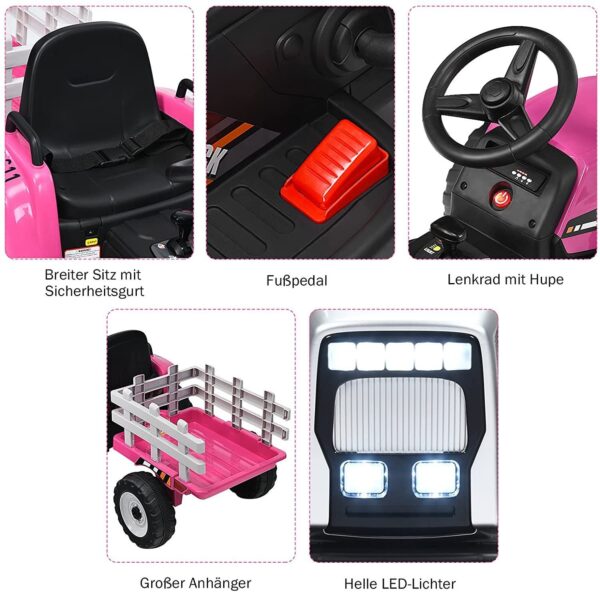 12V 3-Gang Kinder Traktor mit abnehmbarem Anhänger & 2,4G Fernbedienung - Image 4