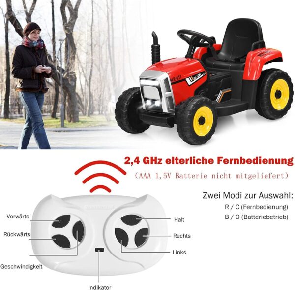 12V 3-Gang Kinder Traktor mit abnehmbarem Anhänger & 2,4G Fernbedienung - Image 8