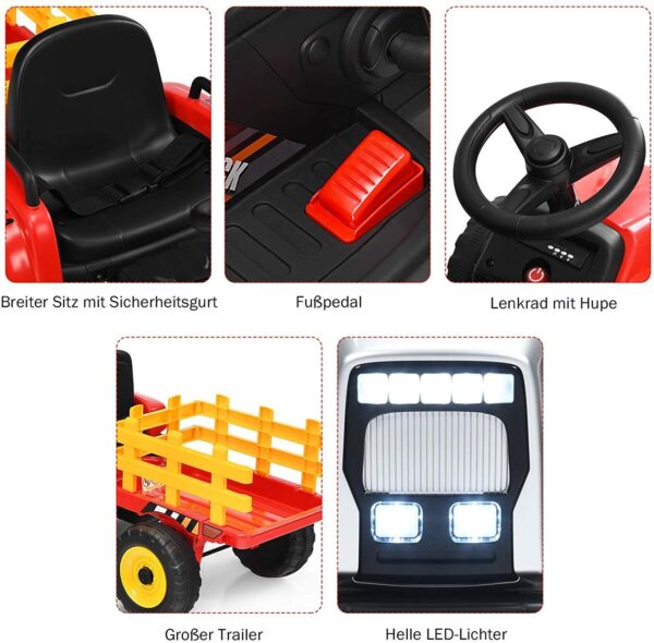 12V 3-Gang Kinder Traktor mit abnehmbarem Anhänger & 2,4G Fernbedienung - Image 11