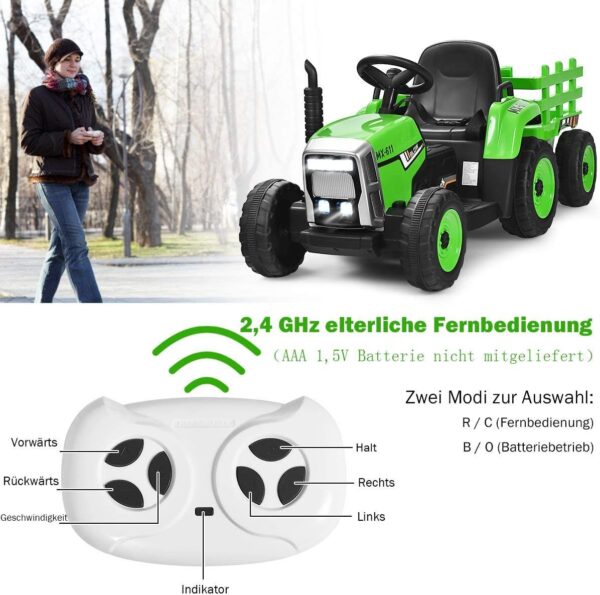 12V 3-Gang Kinder Traktor mit abnehmbarem Anhänger & 2,4G Fernbedienung - Image 14