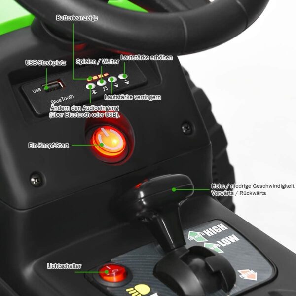 12V 3-Gang Kinder Traktor mit abnehmbarem Anhänger & 2,4G Fernbedienung - Image 16