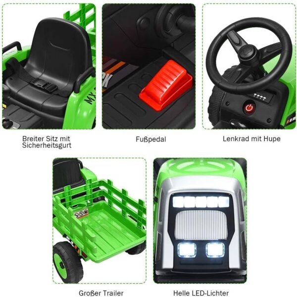 12V 3-Gang Kinder Traktor mit abnehmbarem Anhänger & 2,4G Fernbedienung - Image 17
