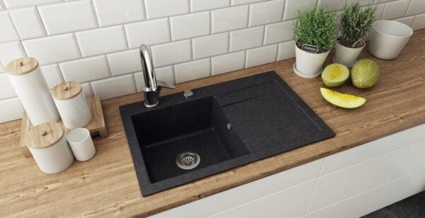 Schwarze Granitspüle MIL 80L 79,5x50,5cm Einbauspüle für die Küche