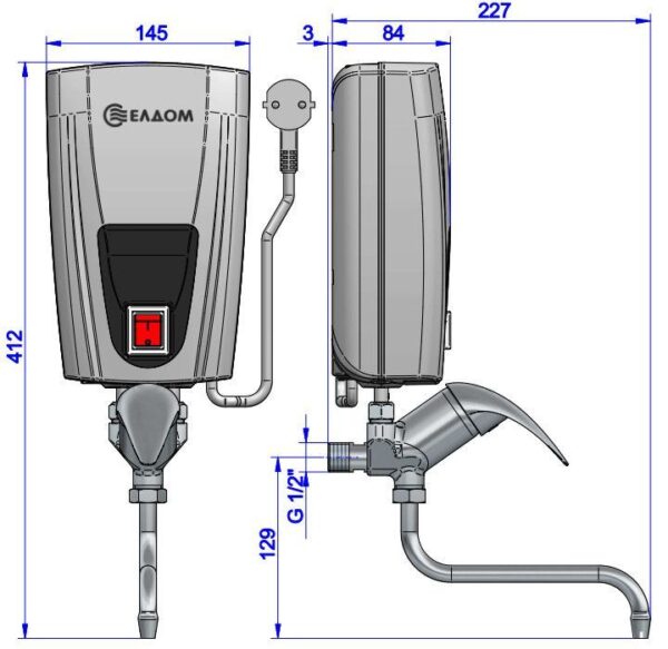 Eldom 3,5 kW Klein Durchlauferhitzer mit Einhebelmischer und Stecker - Image 2