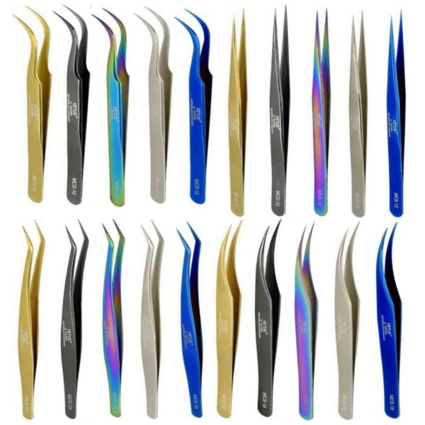 Vetus Wimpern Pinzette Set für Volumentechnik - 5 Farben & Etui