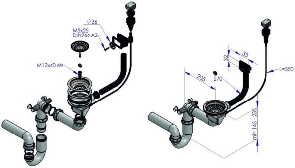 Granitspüle 76x44 cm Set mit Auto-Siphon in Schwarz – Einbauspüle - Image 2