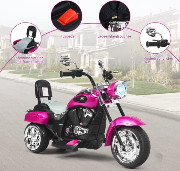 6V Elektro Kinder Motorrad mit verstellbarem Scheinwerfer und Dreirad - Image 2