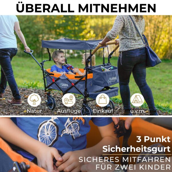 Faltbarer Bollerwagen mit Dach, Regenschutz & Insektenschutz - Blau/Orange - Image 1