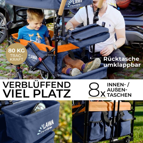 Faltbarer Bollerwagen mit Dach, Regenschutz & Insektenschutz - Blau/Orange - Image 2