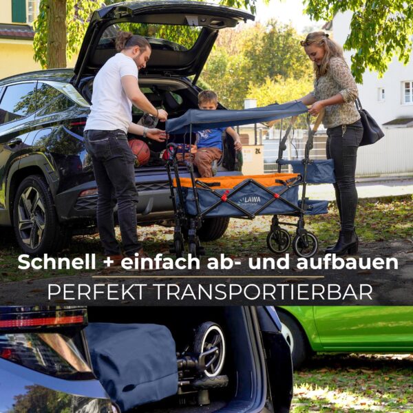 Faltbarer Bollerwagen mit Dach, Regenschutz & Insektenschutz - Blau/Orange - Image 4