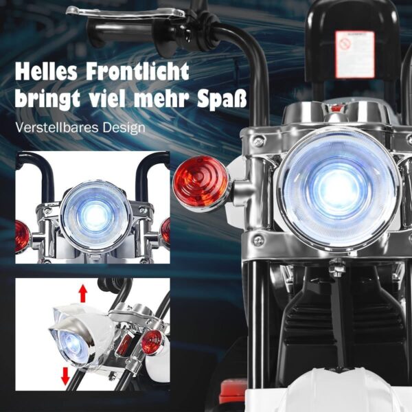 6V Elektro Kinder Motorrad mit verstellbarem Scheinwerfer und Dreirad - Image 14