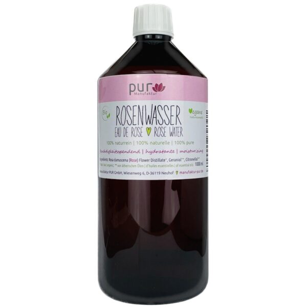 Bio Rosenwasser 1000 ml - Naturrein & Pure Organic Rose Water
