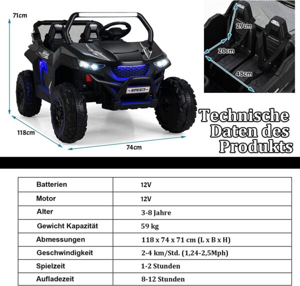 2-Sitzer Kinderauto mit Fernbedienung, 12V UTV, Musik & Scheinwerfer - Image 2