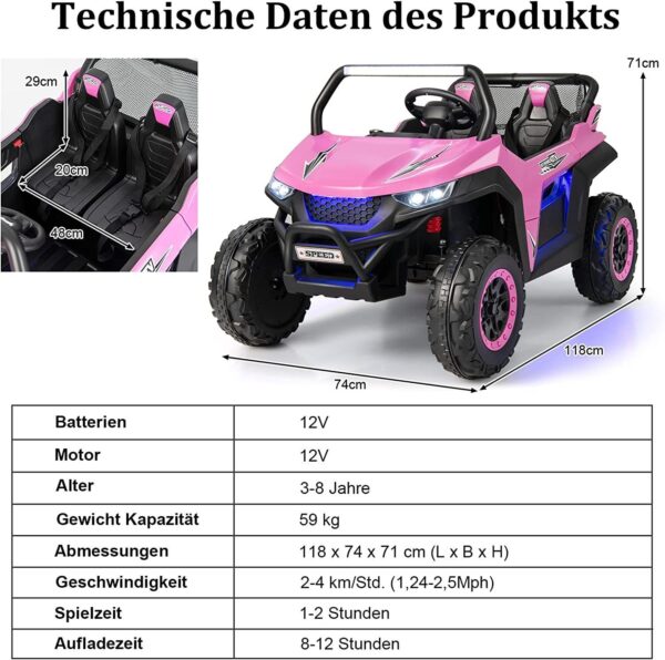 2-Sitzer Kinderauto mit Fernbedienung, 12V UTV, Musik & Scheinwerfer - Image 5