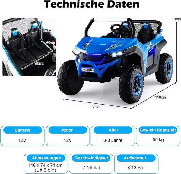 2-Sitzer Kinderauto mit Fernbedienung, 12V UTV, Musik & Scheinwerfer - Image 16