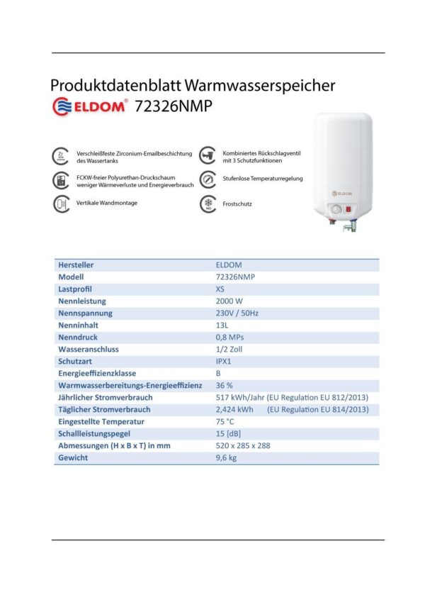 Eldom 15L Warmwasserspeicher Boiler druckfest untertisch übertisch - Image 6