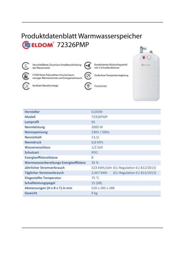 Eldom 15L Warmwasserspeicher Boiler druckfest untertisch übertisch - Image 8