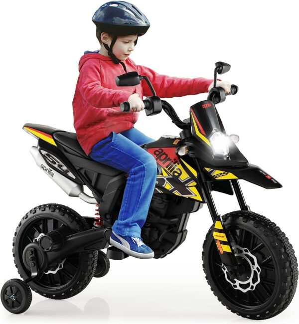12V Kinder Elektro Motorrad mit Stützrädern und Musik, 5,5-6 km/h