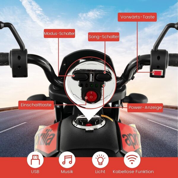 12V Kinder Elektro Motorrad mit Stützrädern und Musik, 5,5-6 km/h - Image 2
