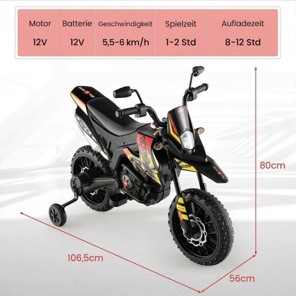 12V Kinder Elektro Motorrad mit Stützrädern und Musik, 5,5-6 km/h - Image 4