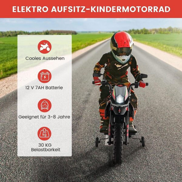 12V Kinder Elektro Motorrad mit Stützrädern und Musik, 5,5-6 km/h - Image 10