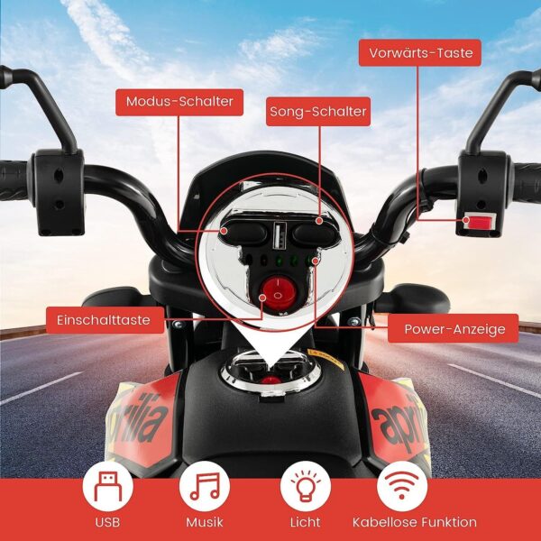 12V Kinder Elektro Motorrad mit Stützrädern und Musik, 5,5-6 km/h - Image 11