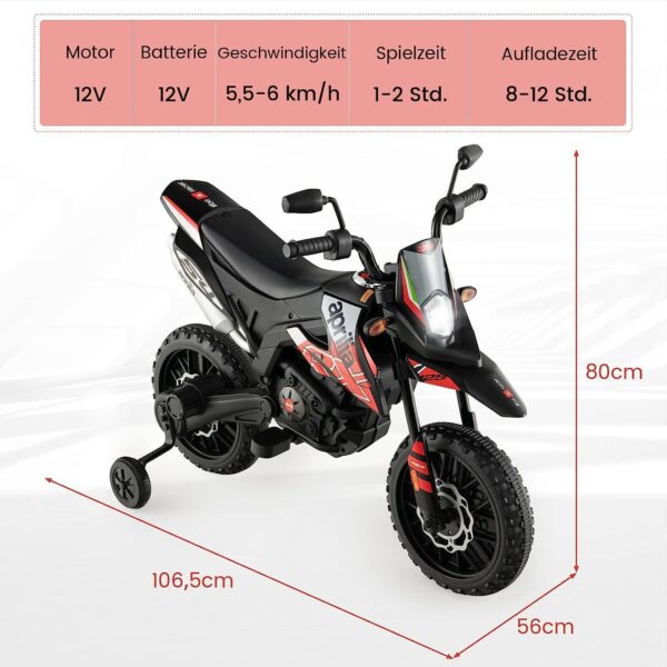 12V Kinder Elektro Motorrad mit Stützrädern und Musik, 5,5-6 km/h - Image 13