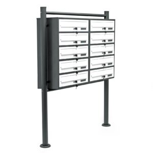 Wiltec 10er Briefkastenanlage Anthrazit/Weiß 898x270x1500 mm für Außen