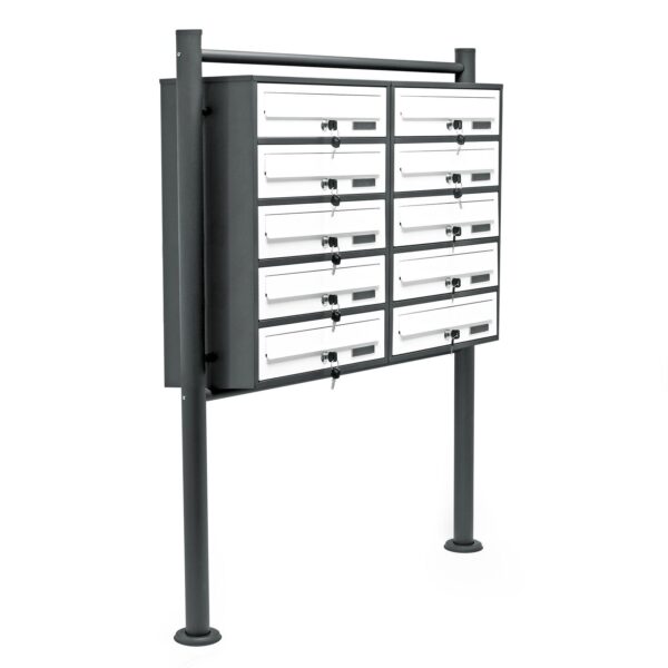 Wiltec 10er Briefkastenanlage Anthrazit/Weiß 898x270x1500 mm für Außen