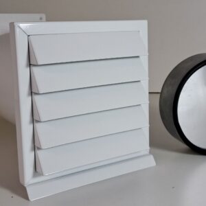 Energiespar Mauerkasten Ø150 mit Rückstauklappen - anschraubbar, Weiß